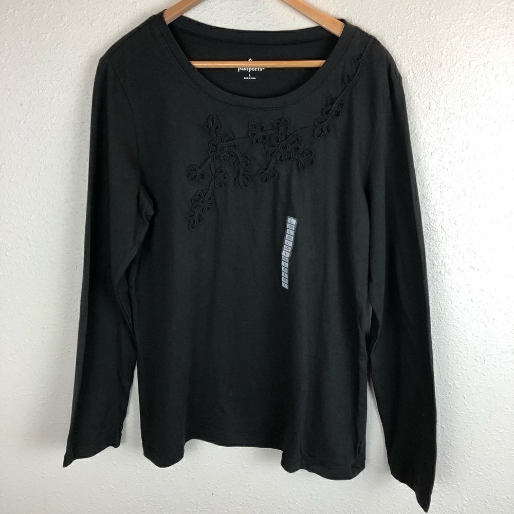 NWT Passports Black Long Sleeve T-Shirt Size L